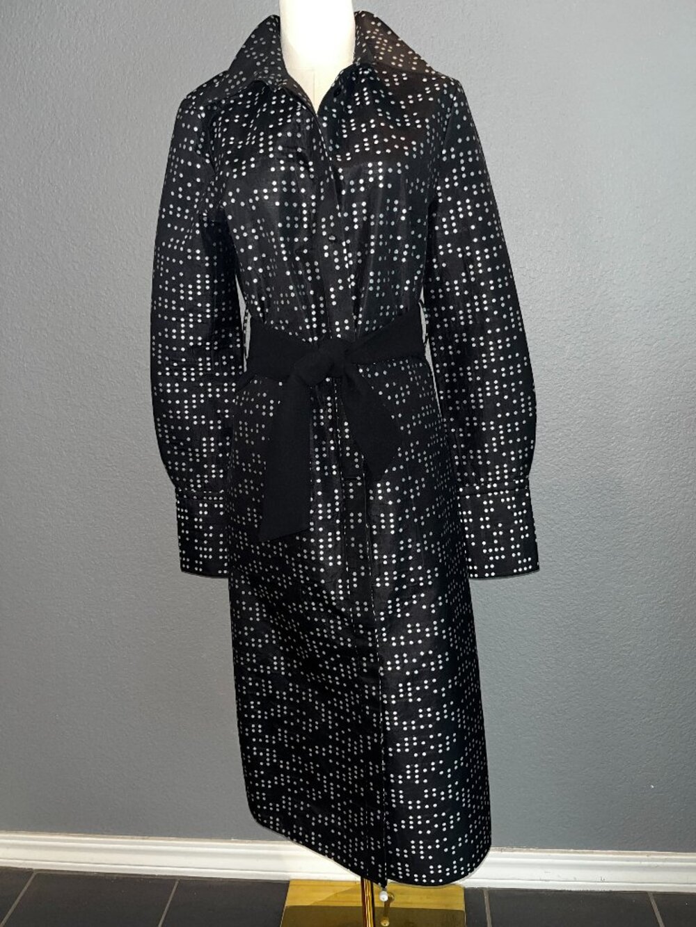 MAIYET 100% Silk Geometric Print Belted Midi Shirt Dress - Made in India - EU38